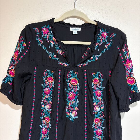 Sundance Dalilah Floral Embroidered Swiss Dot Blouse Black - Picture 3 of 11